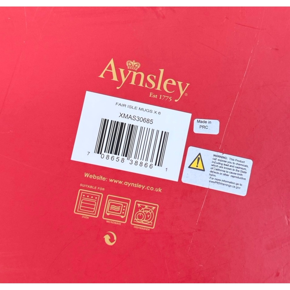 Aynsley Fair Isle Mug Set – Set of 6 Holiday Christmas Mugs with Original Box - Picture 7 of 11